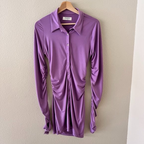 House of CB London Martinique Jersey Mini Shirt Dress In Lilac M - Picture 2 of 7